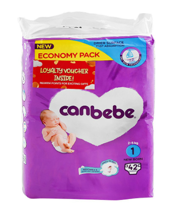 Canbebe Diapers Comfort Dry Economy Pack Newborn Size 1 42Pcs